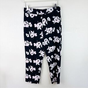 Cinq A Sept Black Pink Floral Pants Crop Trousers Size 10